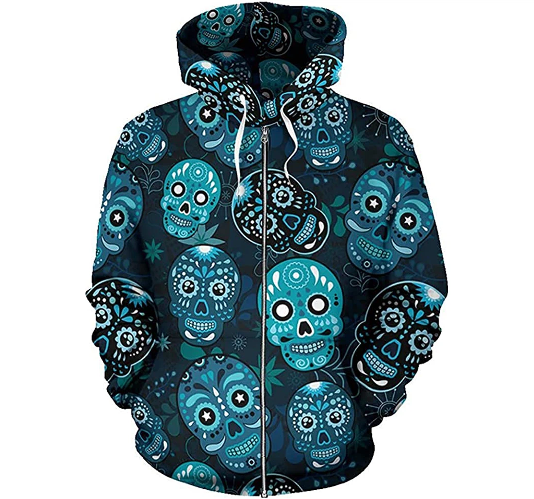 Zip Hoodie - Blue Sugar Skull - 3D Printed