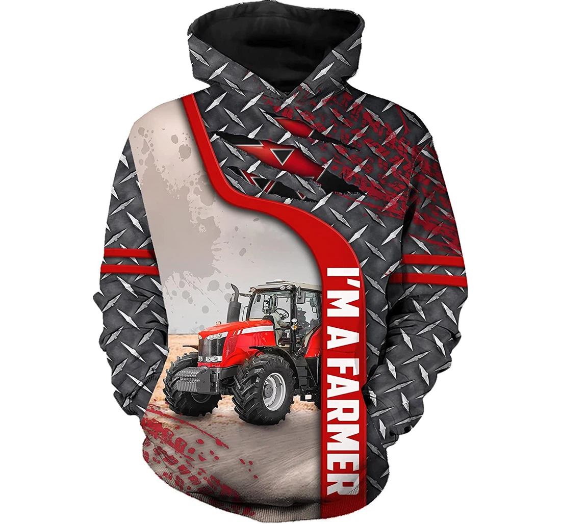 I Am A Farmer Red Tractor Steel Shirts - 3D Printed Pullover Hoodie