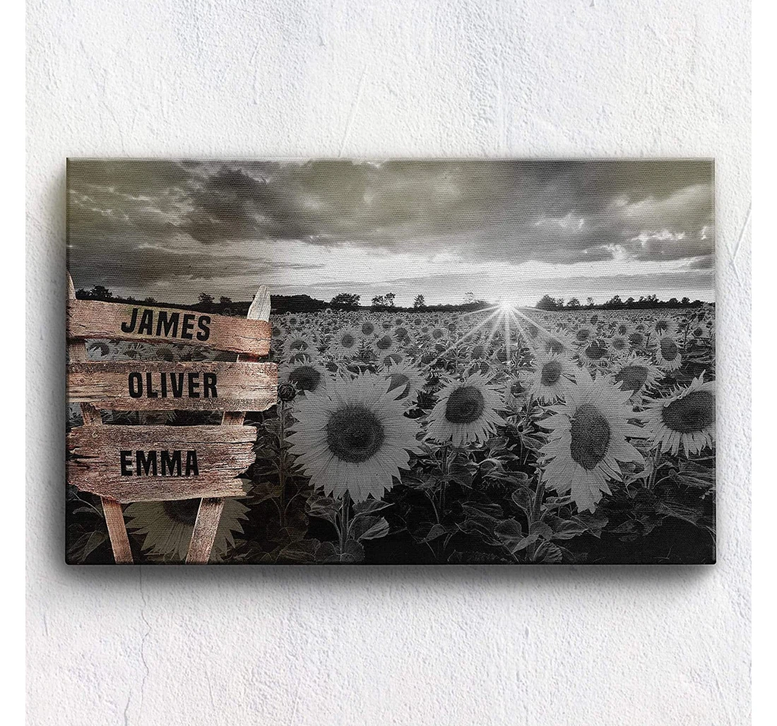 Poster, Canvas - Meaningful Sunflower Field Black And White Custom Or With Multi Names B On Christmas, Birthday Durable Print Framed Wall Art