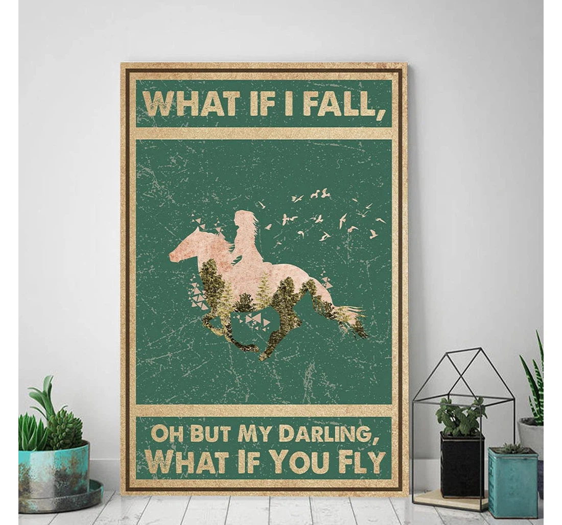 Poster, Canvas - Horse And Dandelion What If I Fall Oh But My Darling What If You Fly And In The Usa Print Framed Wall Art