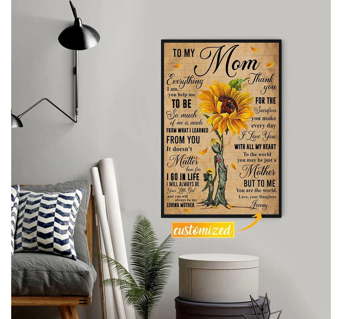 Poster, Canvas - Customized Mother Daughter To My Mom Mothers Sunflower Mom Art, Mother Daughter On Bi Print Framed Wall Art