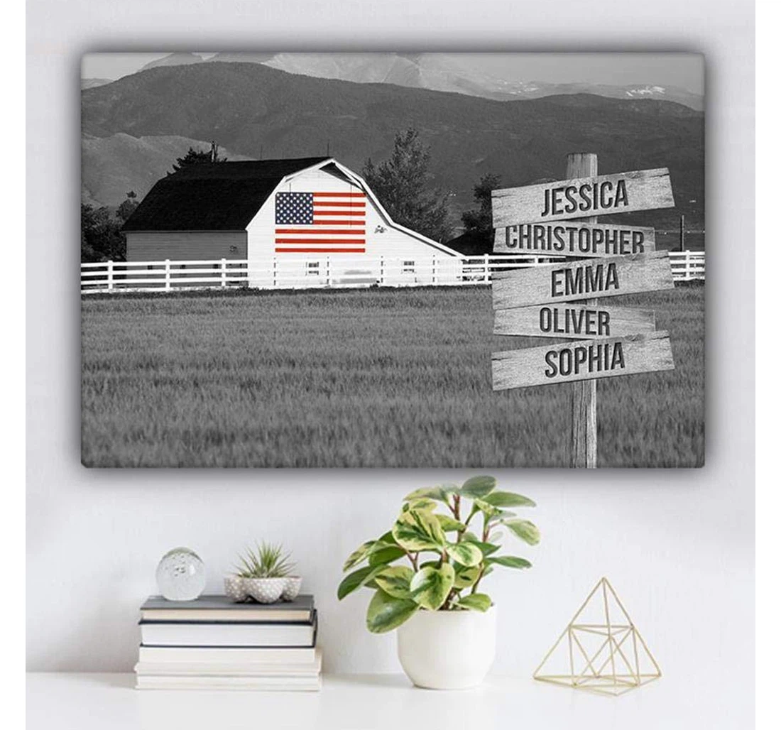 Poster, Canvas - Personalized American Flag Barn V3 Names Print Framed Wall Art