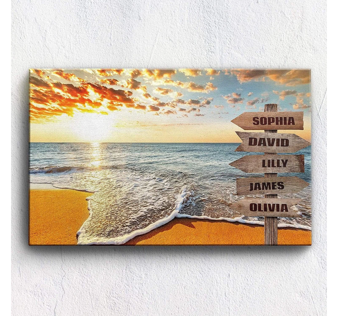 Poster, Canvas - Meaningful Beach Sunrise Customized Or With Multi Names On Christmas, Birthday Durable Print Framed Wall Art