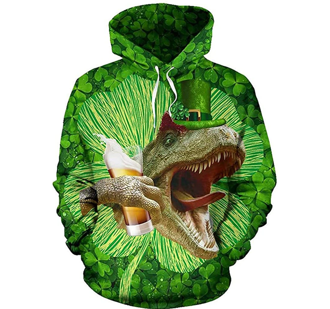 Irish Dinosaur And Beer Patrick - 3D Printed Pullover Hoodie