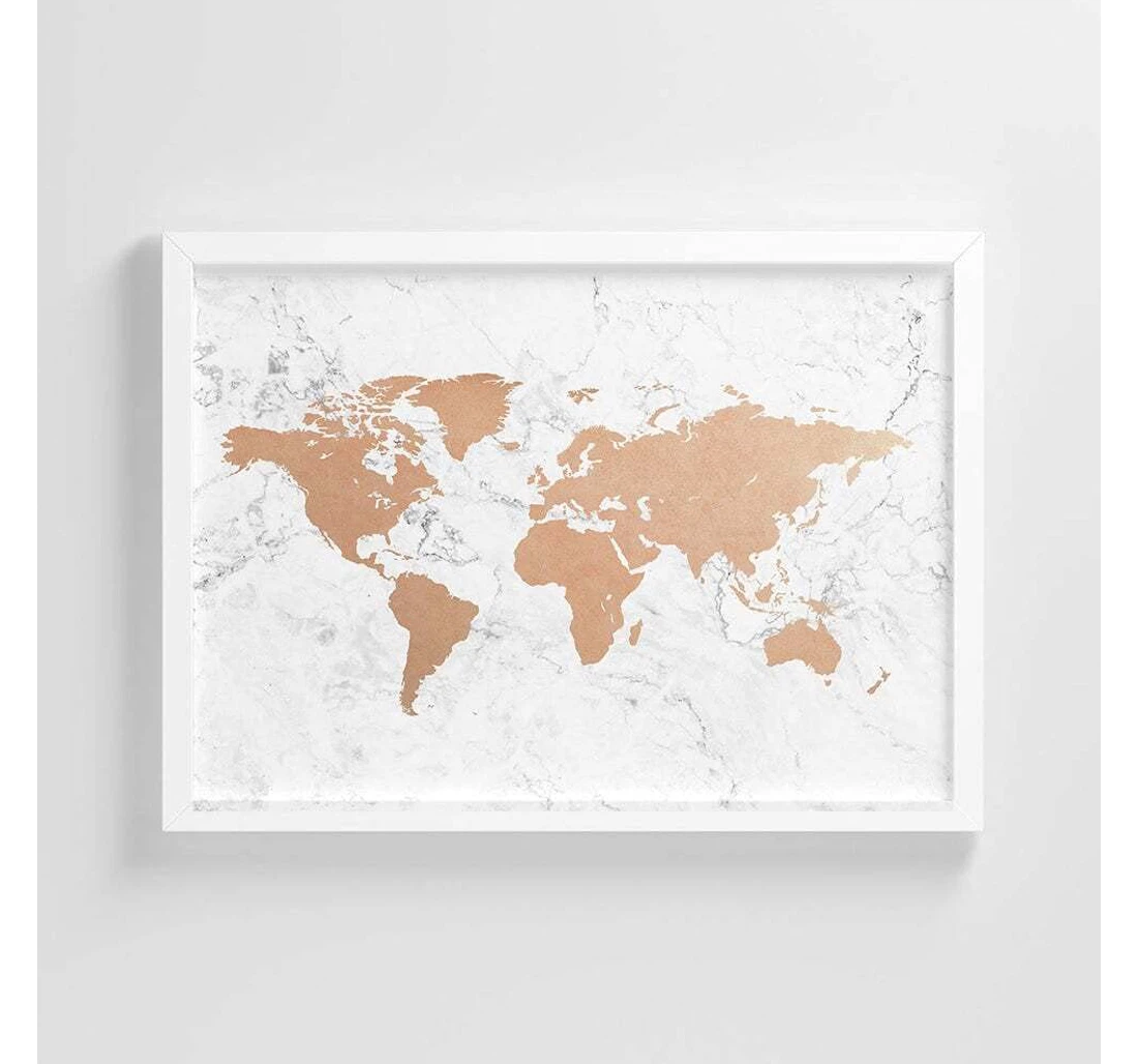 Poster, Canvas - White Marble World Map Frameless Illustration Stylish Ic70, Print Framed Wall Art