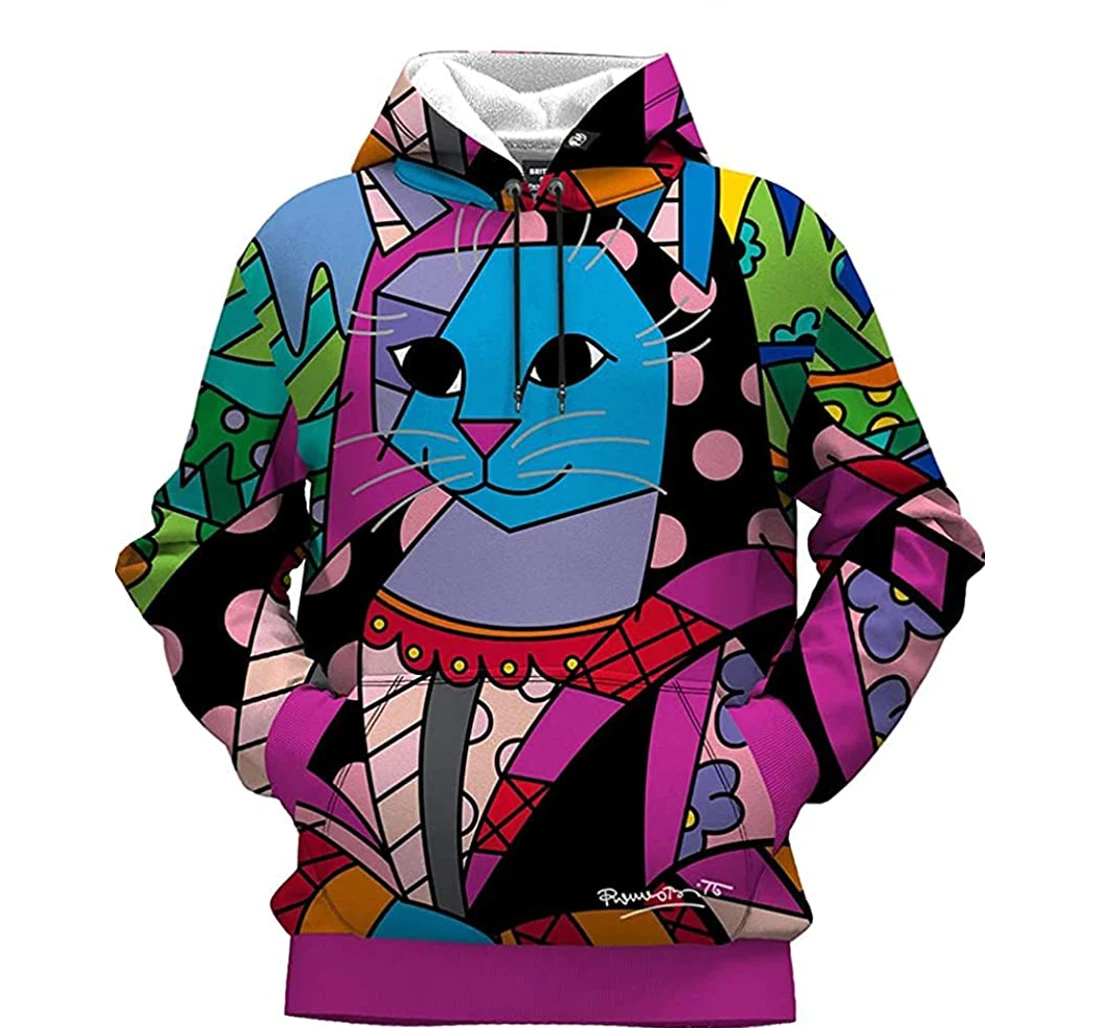 Colorful Cat Art - 3D Printed Pullover Hoodie