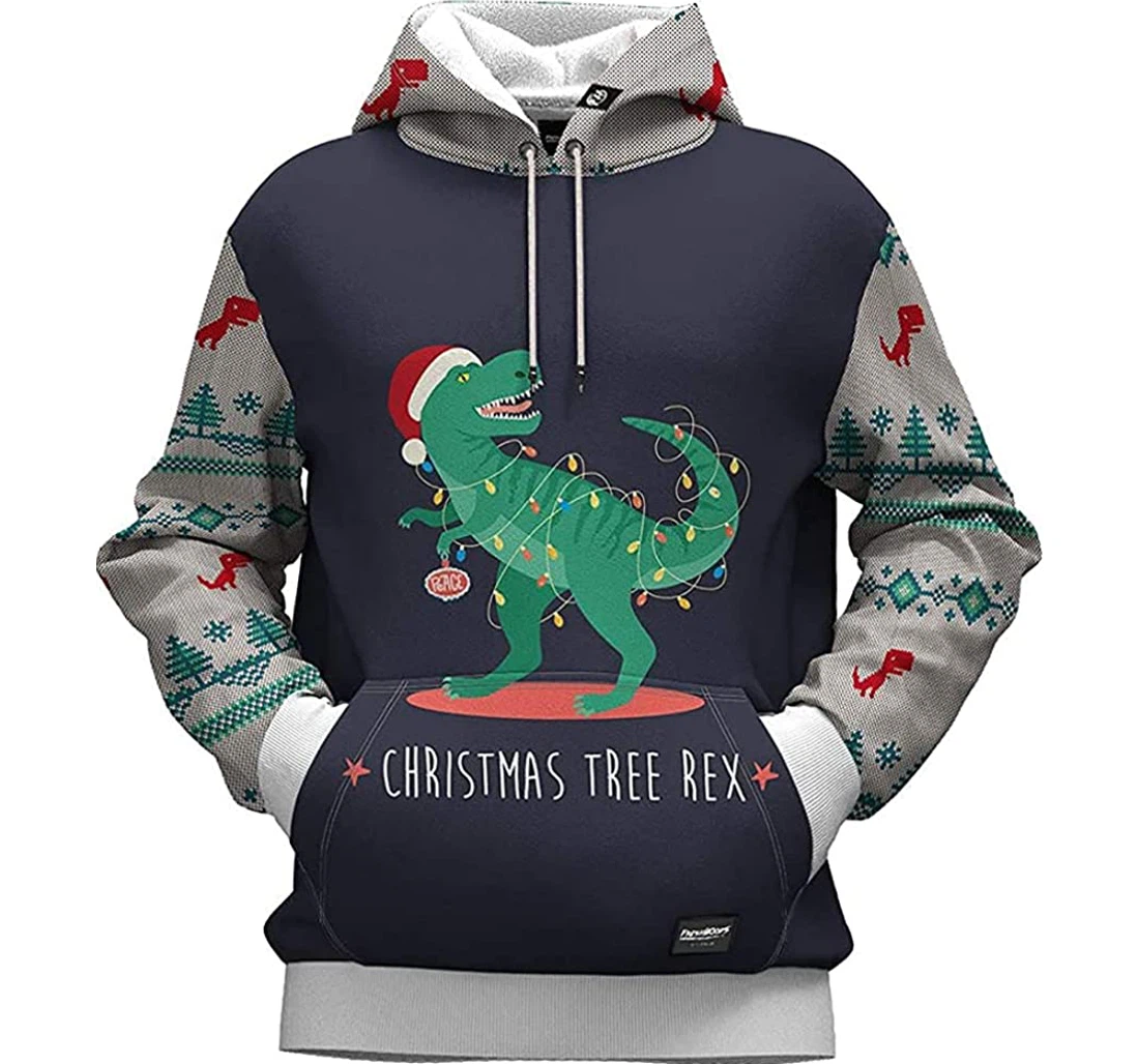 Christmas Tree T-rex - 3D Printed Pullover Hoodie