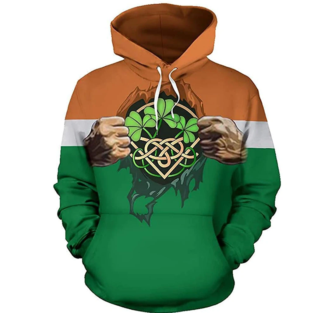 Irish Shamrock Heart Ripped Off - 3D Printed Pullover Hoodie