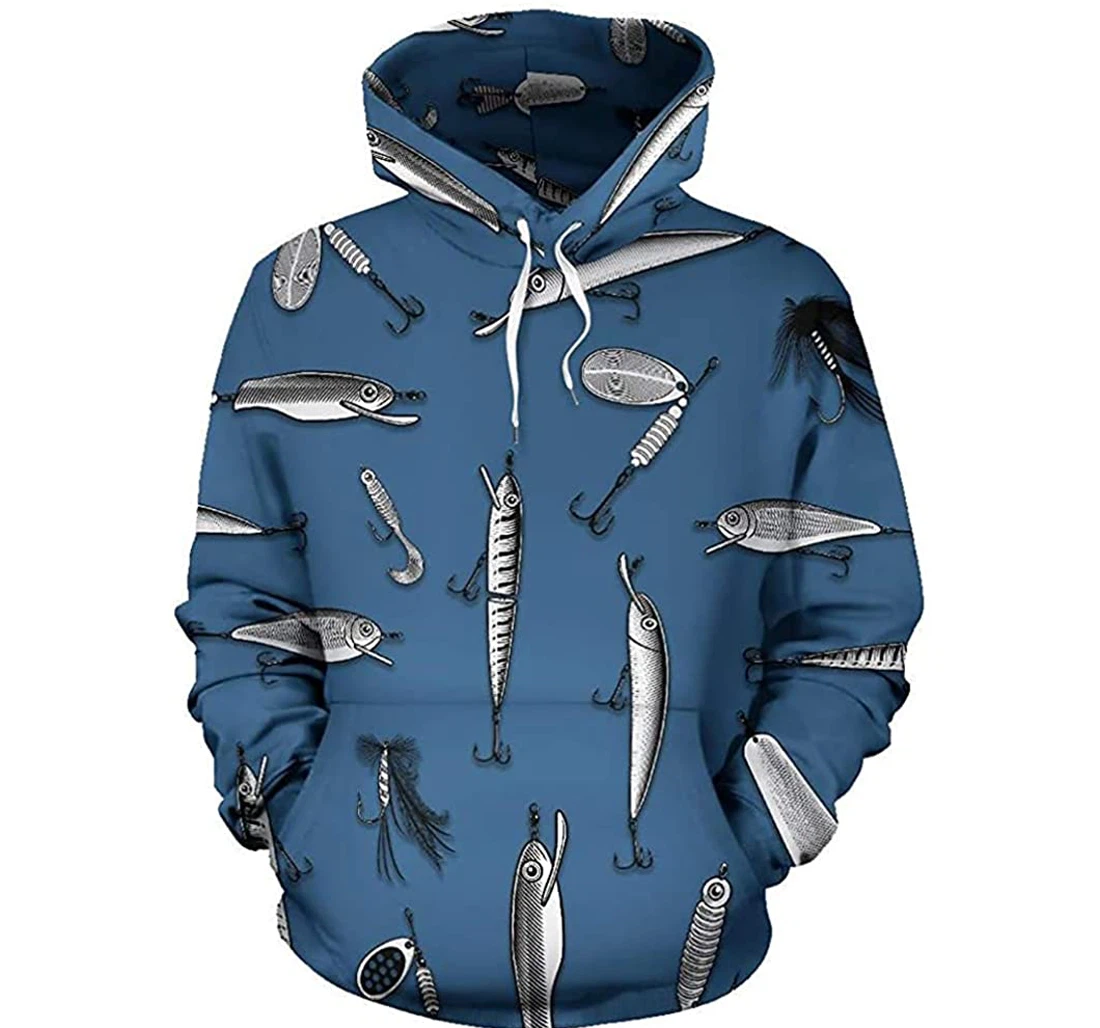 Fishing Bait Blue - 3D Printed Pullover Hoodie