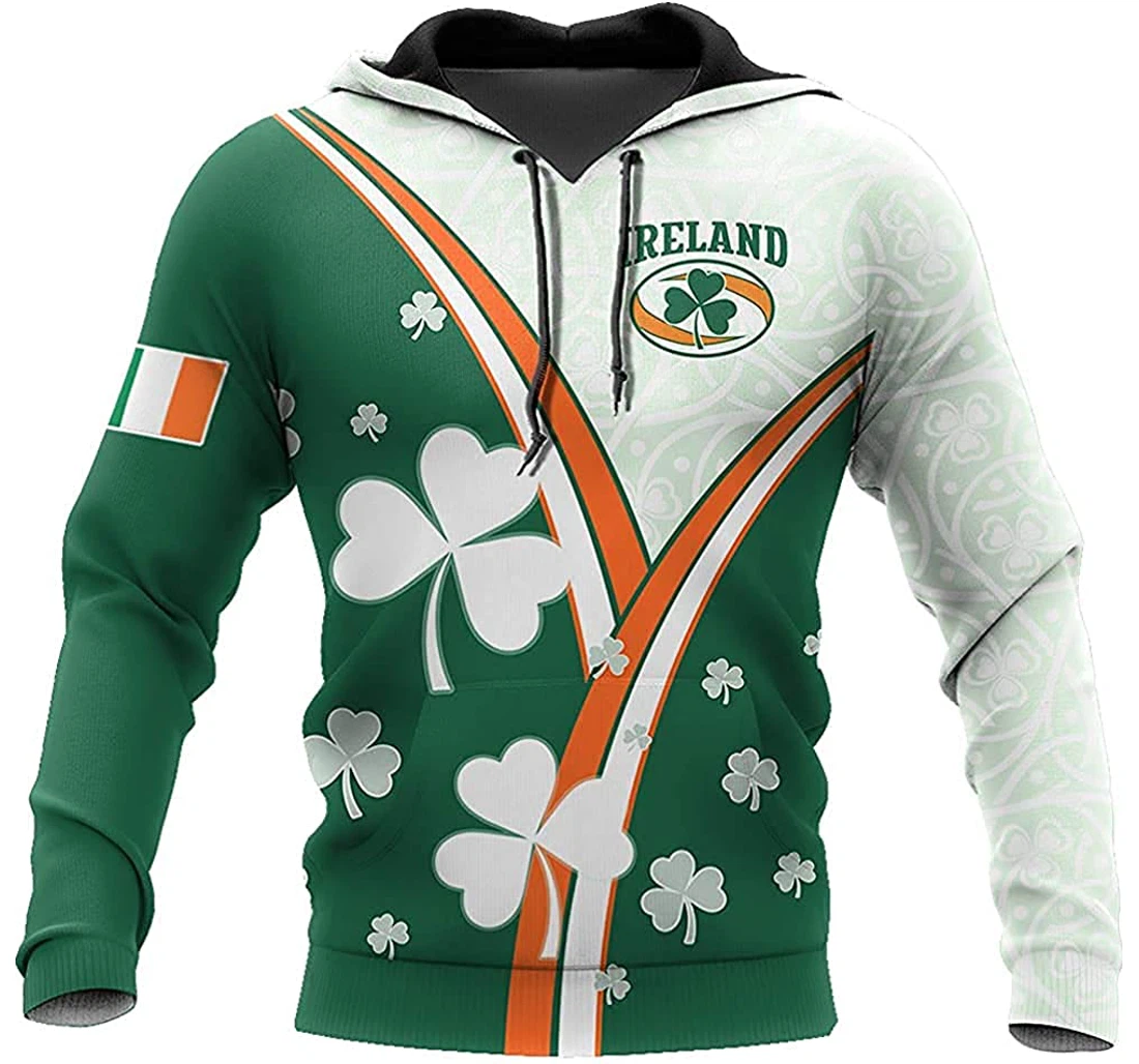 Irish St.patrick Day White Shamrock Pattern - 3D Printed Pullover Hoodie