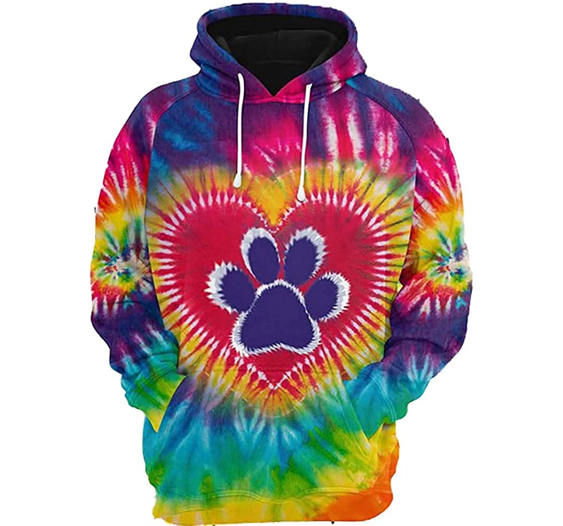 Tie Dye Dog Paw - 3D Printed Pullover Hoodie