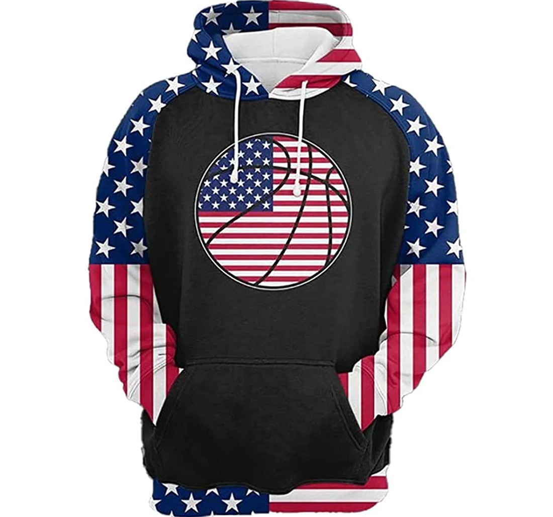 Basketball American Flag - 3D Printed Pullover Hoodie