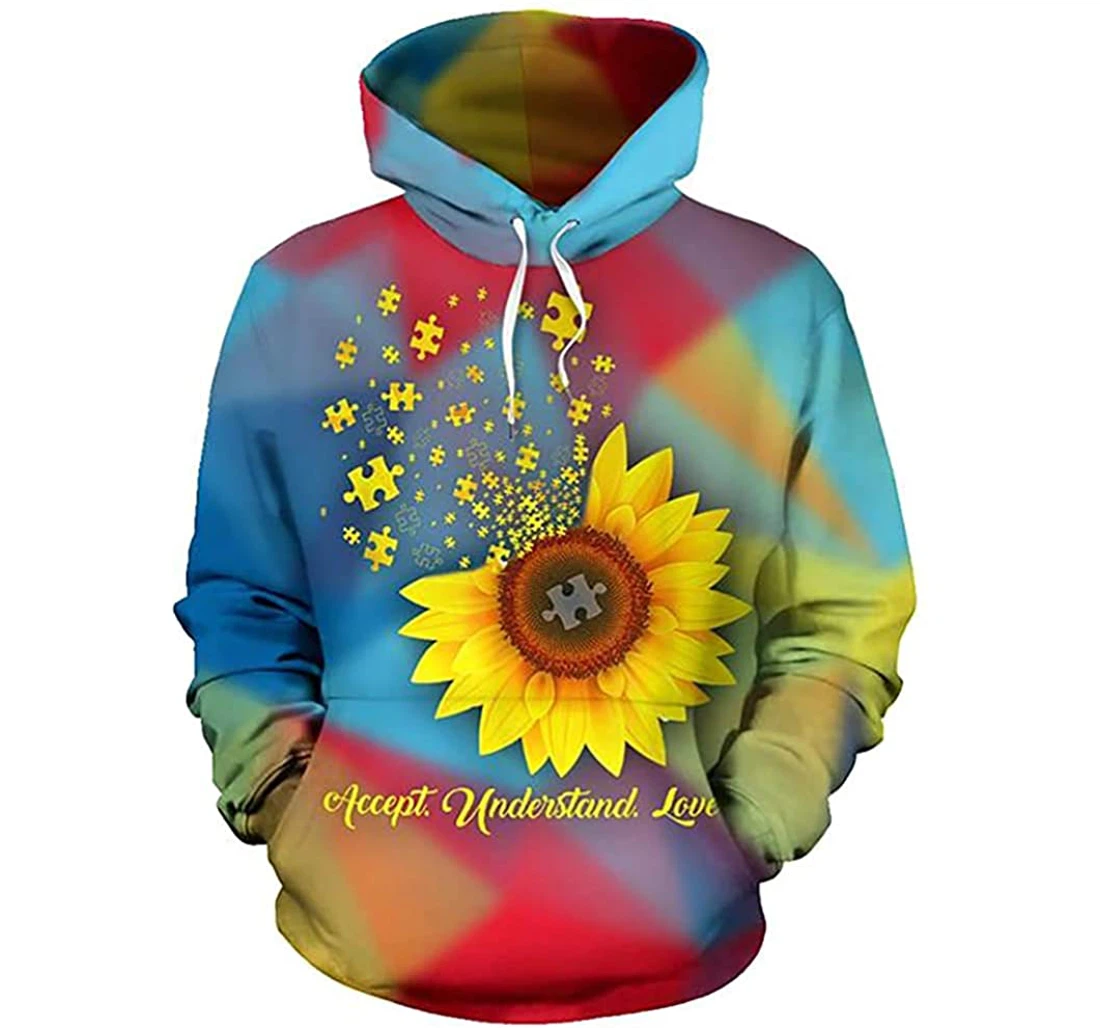 Sunflower Autism - 3D Printed Pullover Hoodie