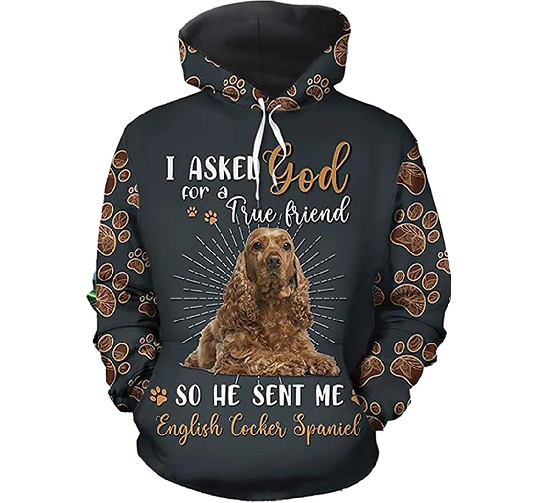 I Asked God English Cocker Spaniel Floral Paw - 3D Printed Pullover Hoodie