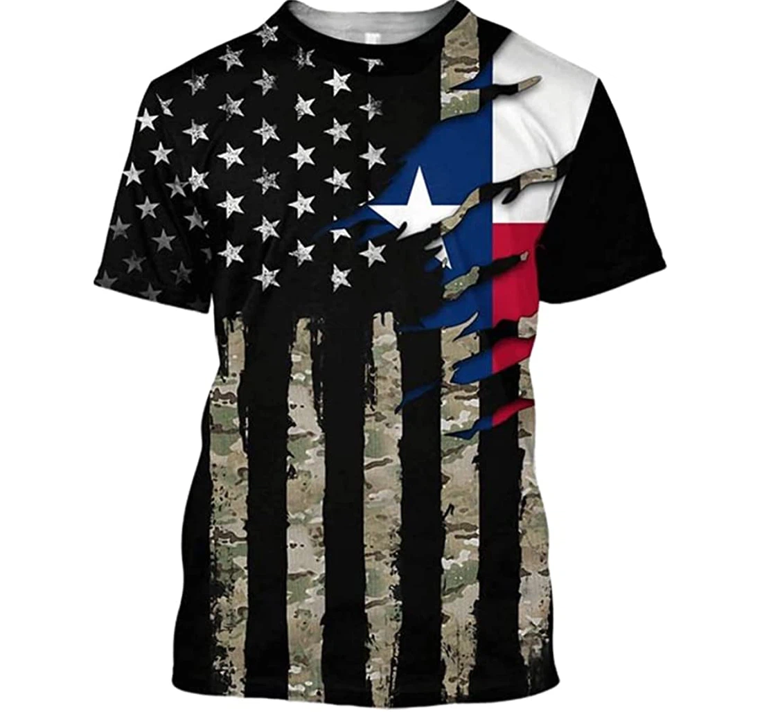 Texas Camo Flag Beautiful American - 3D Printed T-shirt