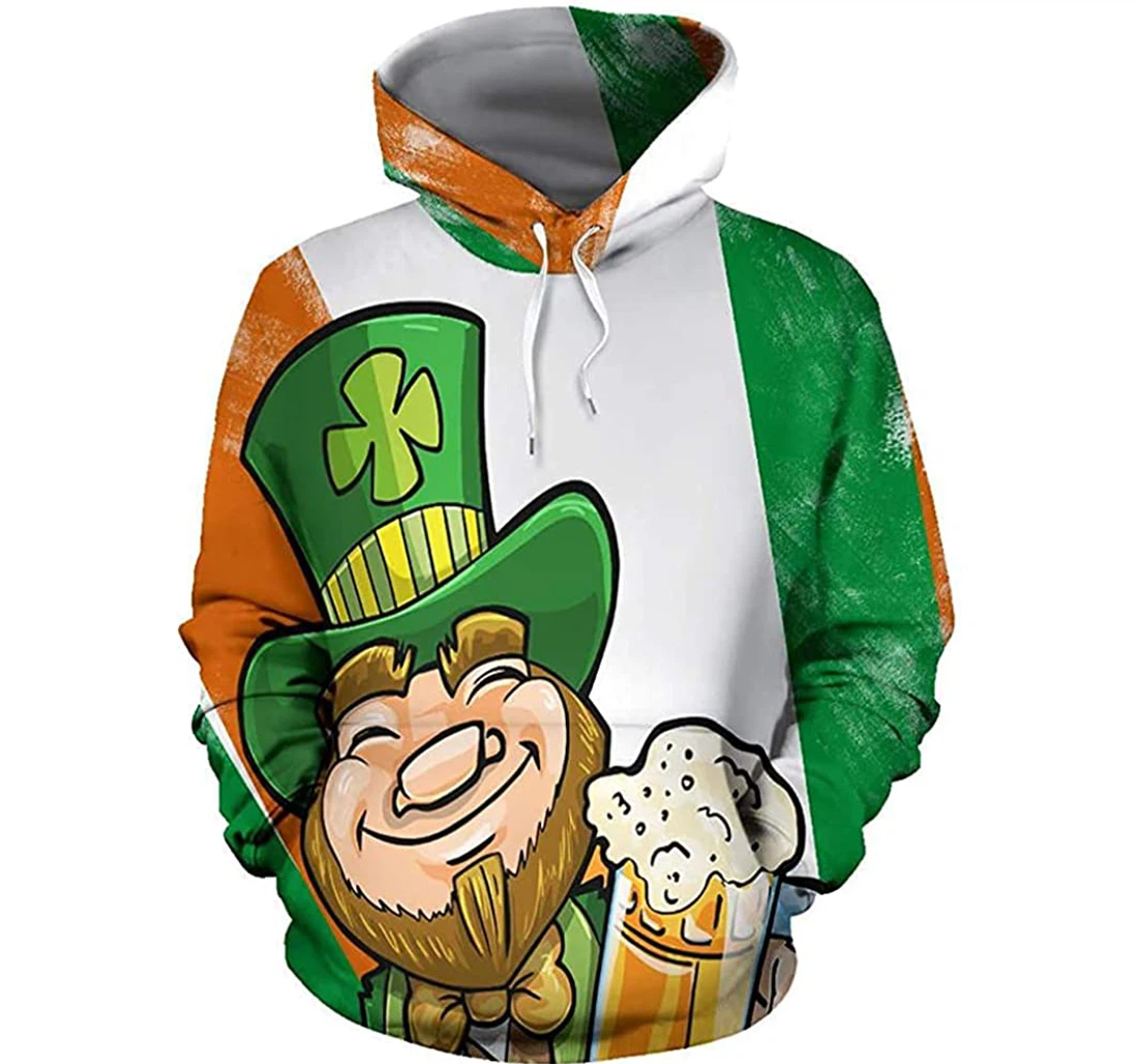 Irish Pattrick Leprechaun With Beer - 3D Printed Pullover Hoodie