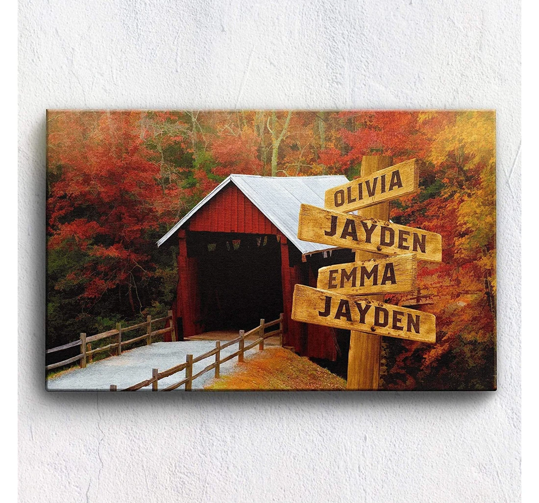 Poster, Canvas - Covered Bridge Color Customized Or With Multi Names On Birthday, Durable Print Framed Wall Art