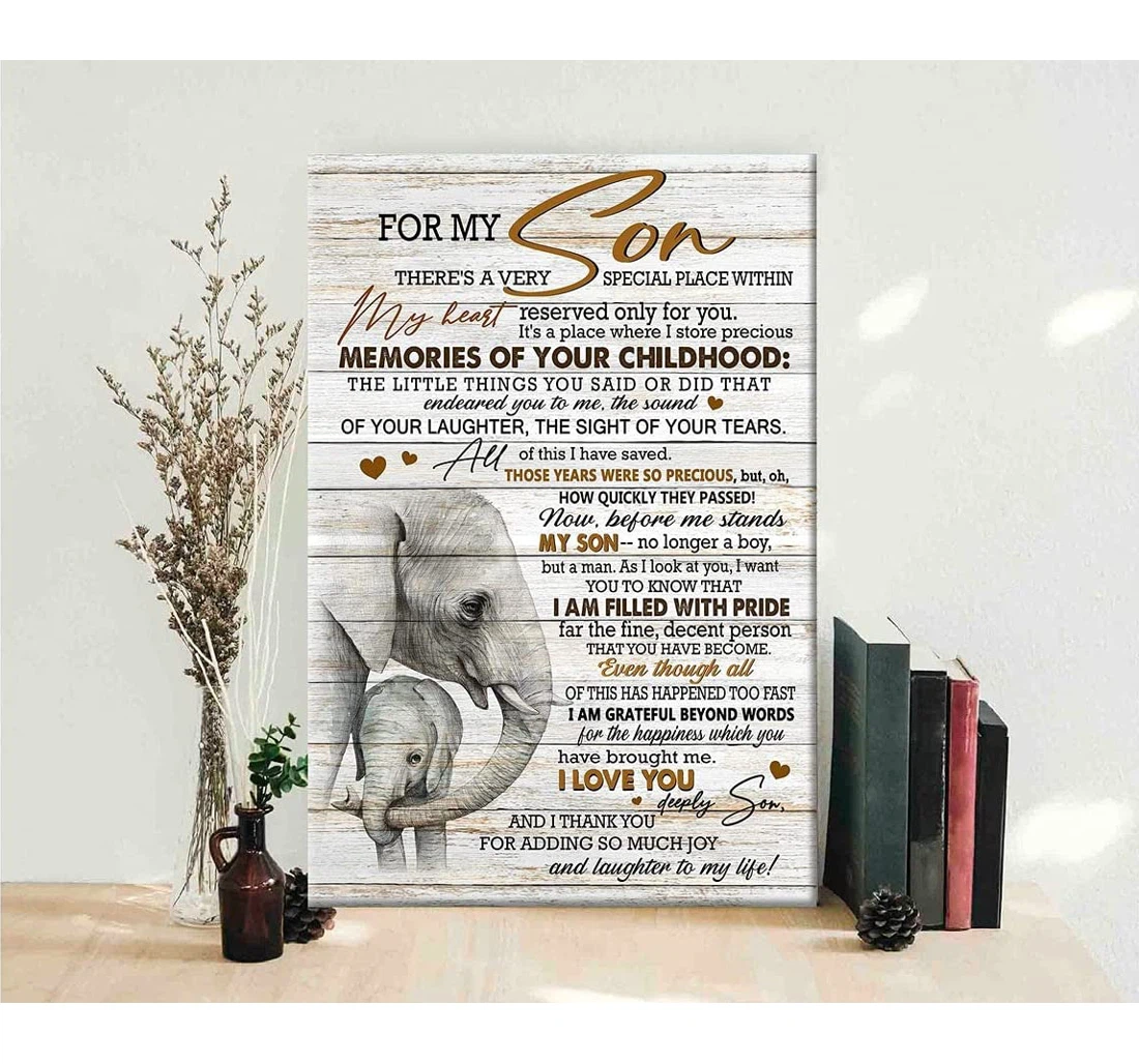 Poster, Canvas - Personalized Elephant My Son Elephant Meaningful Son On Birthday Durable Print Framed Wall Art