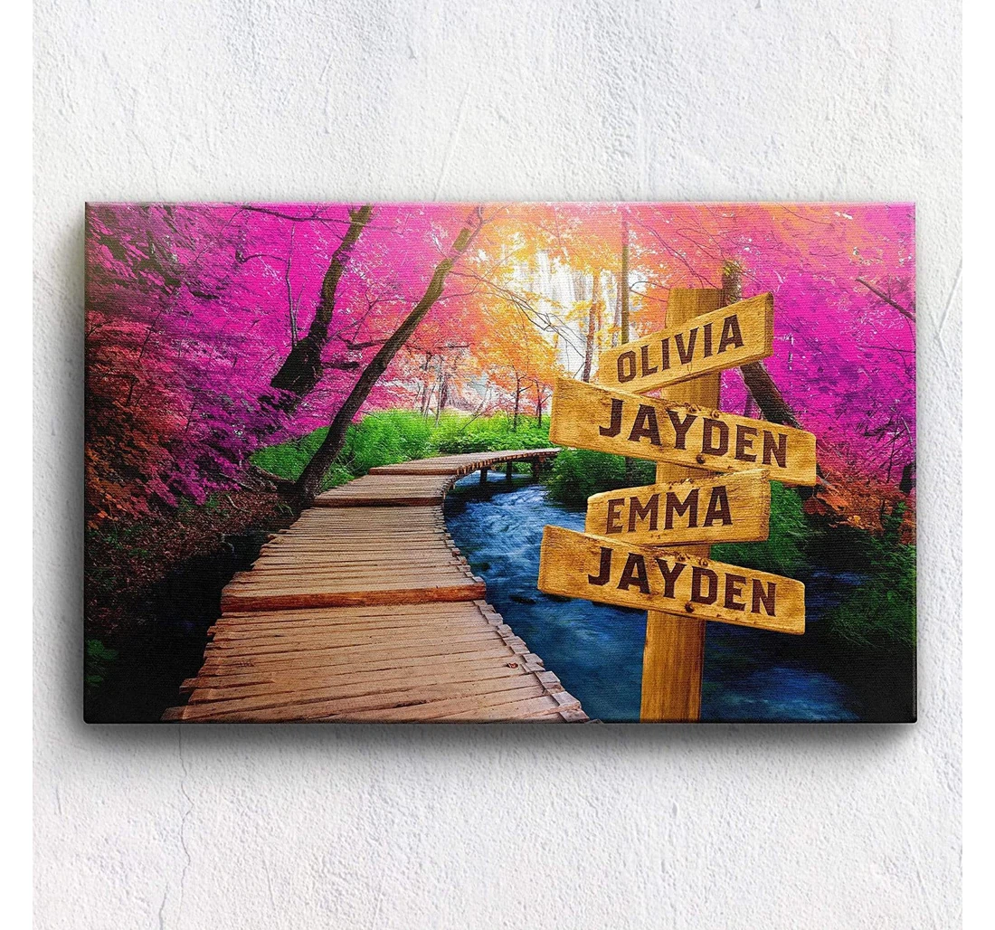 Poster, Canvas - Woods Path Colored Premium Or With Multi Names On Birthday, Durable Print Framed Wall Art