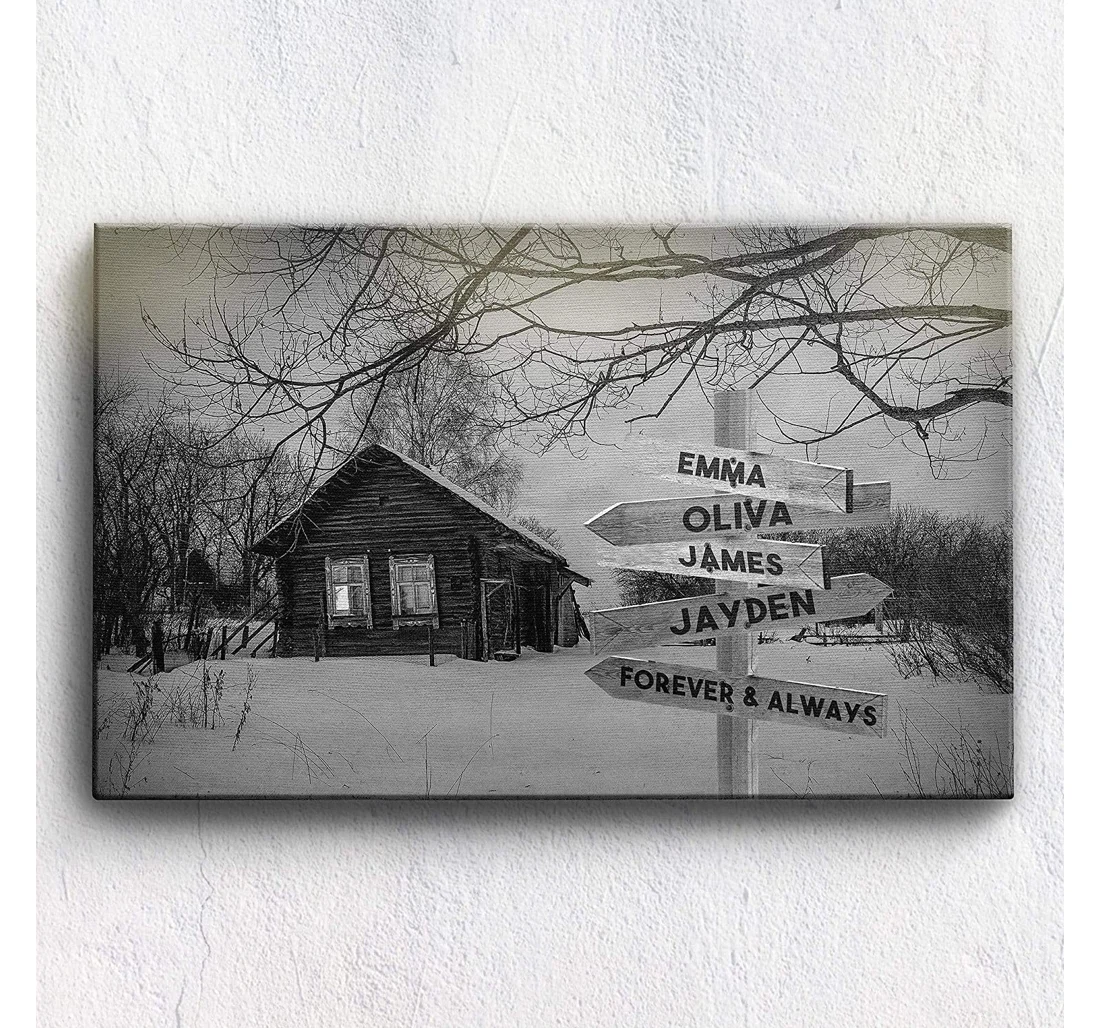 Poster, Canvas - Ice Of Forest Black And White Customized Or With Multi Names On Birthday, Durable Full Siz Print Framed Wall Art