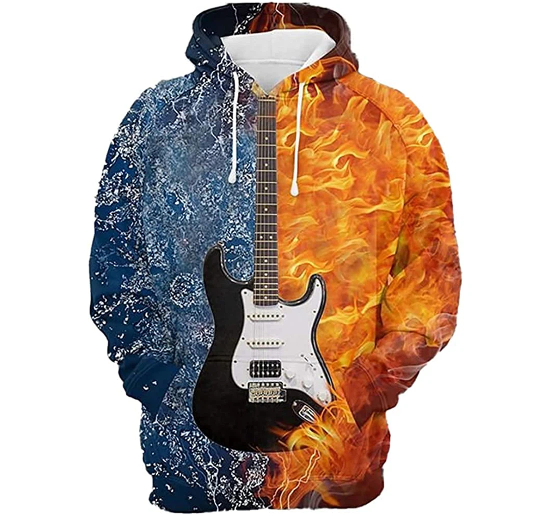 Electric Guitar Fire And Water - 3D Printed Pullover Hoodie