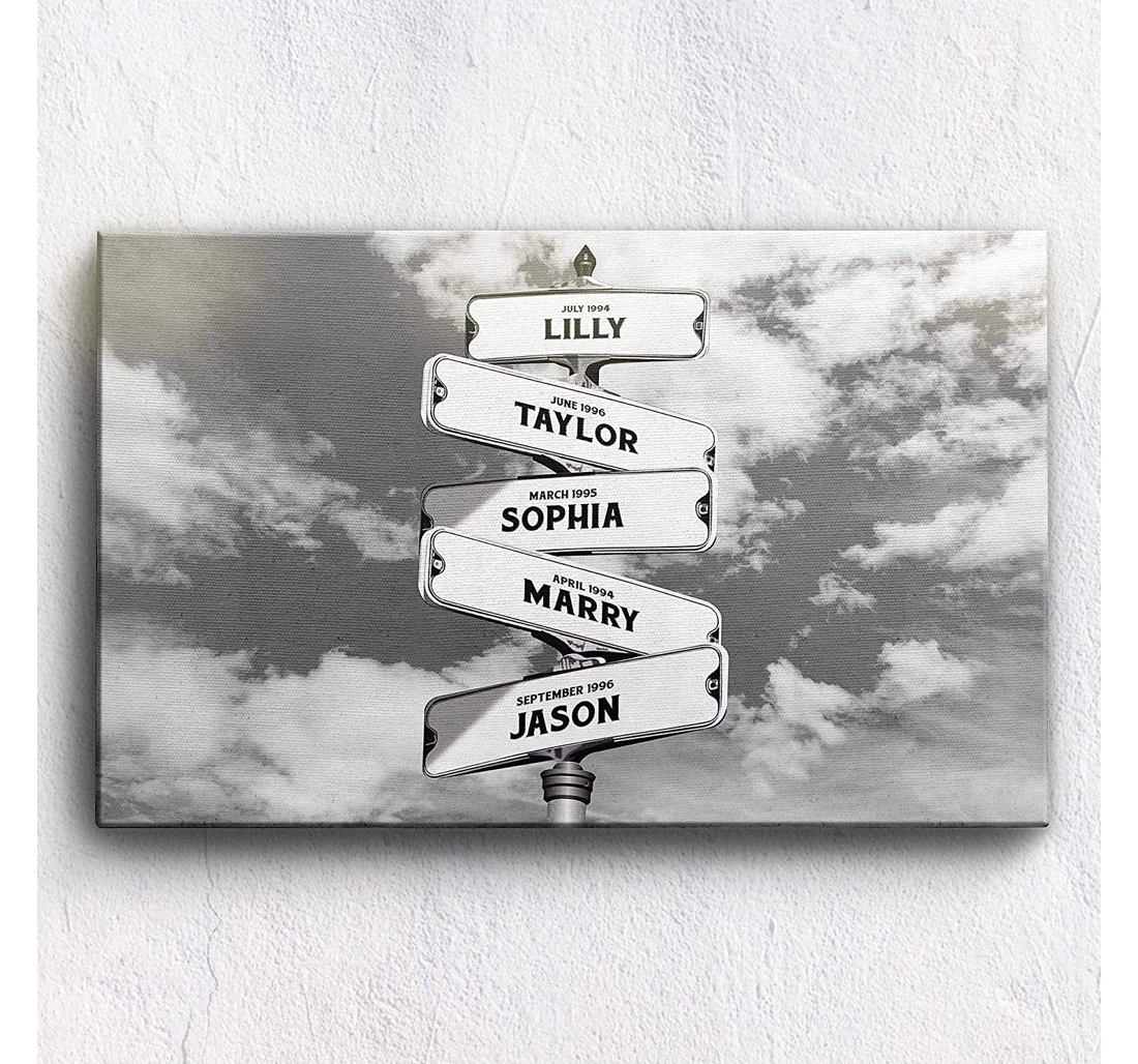 Poster, Canvas - Sky View Personalized Black White Or With Multi Names On Birthday, Durable Print Framed Wall Art