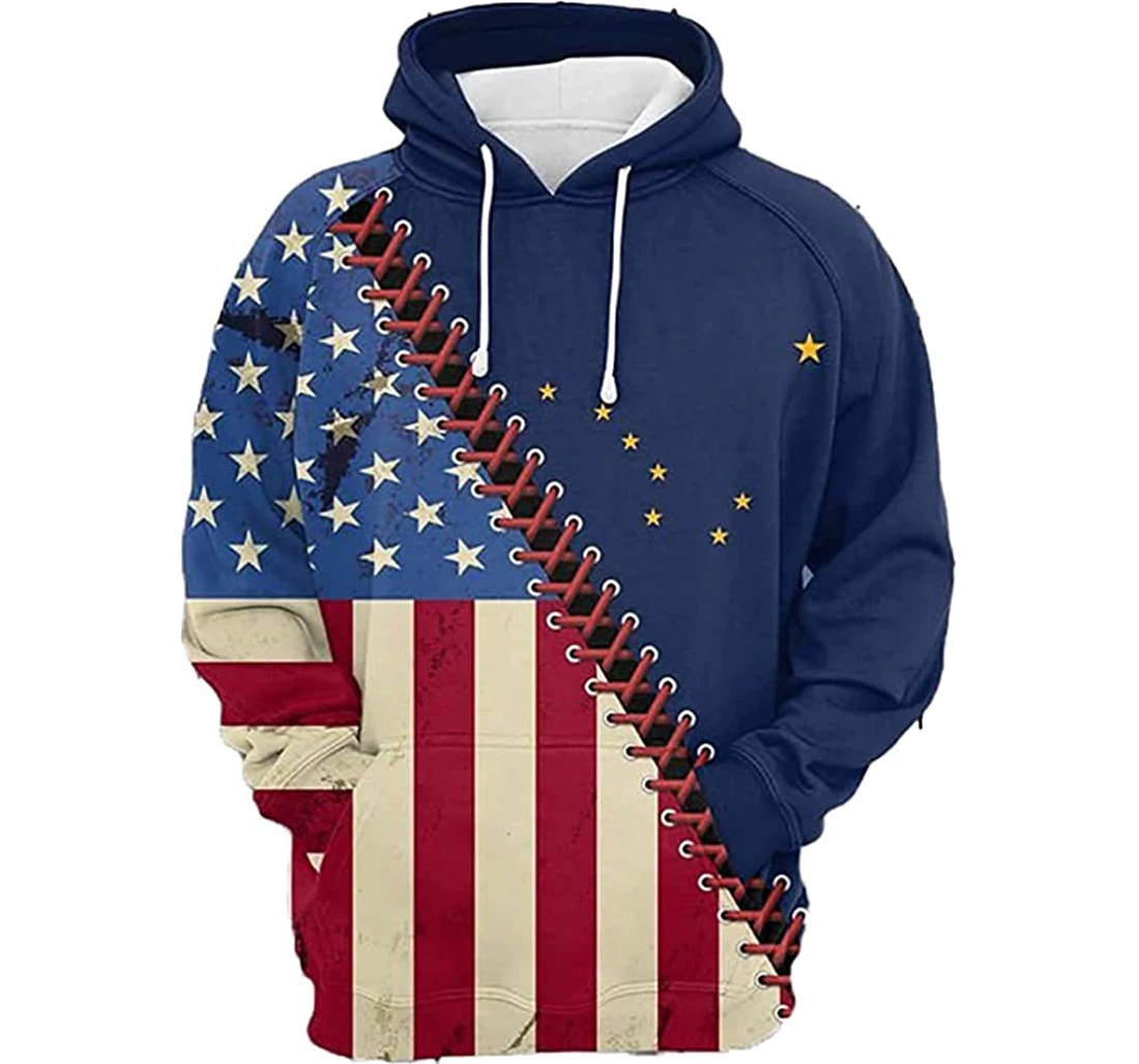 Alaska Flag And American Flag - 3D Printed Pullover Hoodie