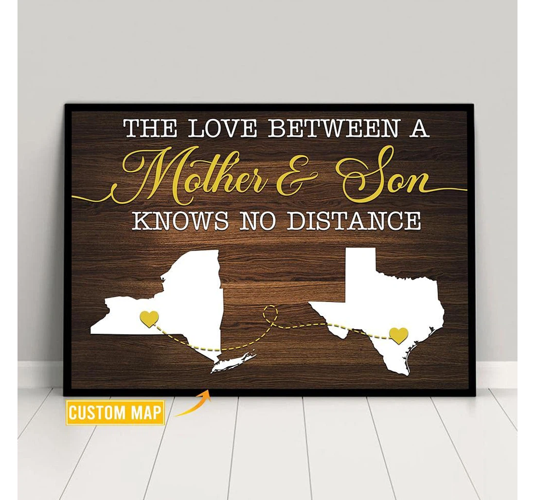 Poster, Canvas - Greatest State Map Love Between A Mother And Son Long Distance Mothers Day Moving Away Gift,graduation On Christm Print Framed Wall Art