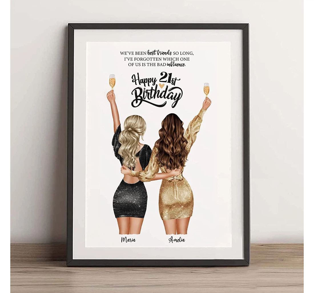 Poster, Canvas - Custom 21st Birthday Her, Friend Gift, Friend Birthday Gift, Friend Gift, Friend Art, Personalized Birthday Idea Women Print Framed Wall Art