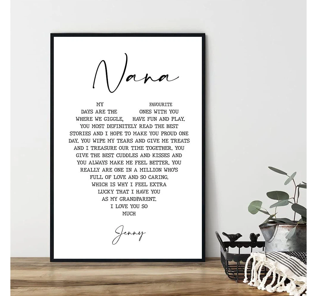 Poster, Canvas - Personalized Nana Mothers Day Grandparent Poem To Nana, Present To Nana From Grandchild,grandchildren On Print Framed Wall Art