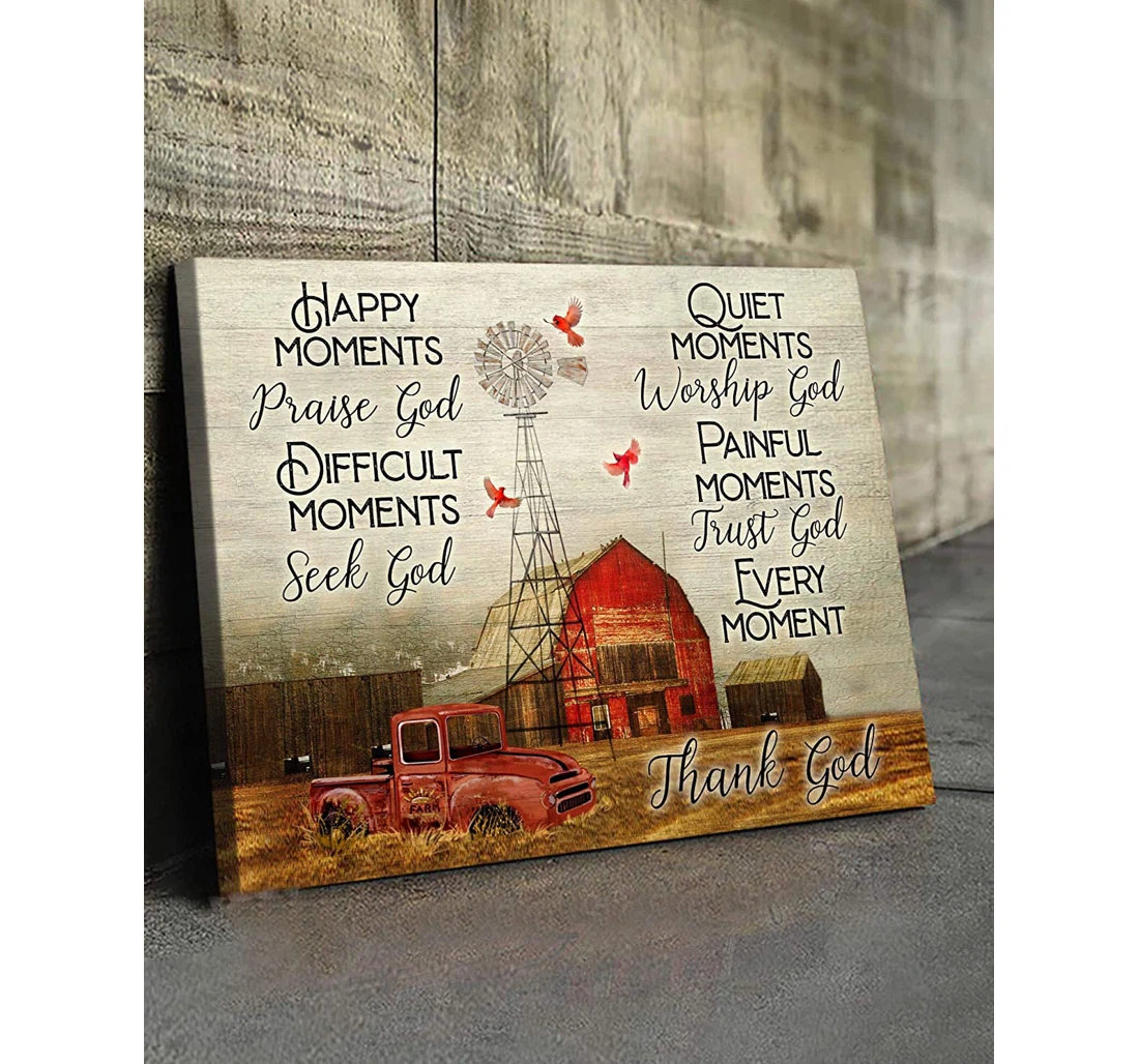 Poster, Canvas - Happy Moments Praise God Thank God Positivity Print, Christian Scripture Sign, Thank God And Print Framed Wall Art