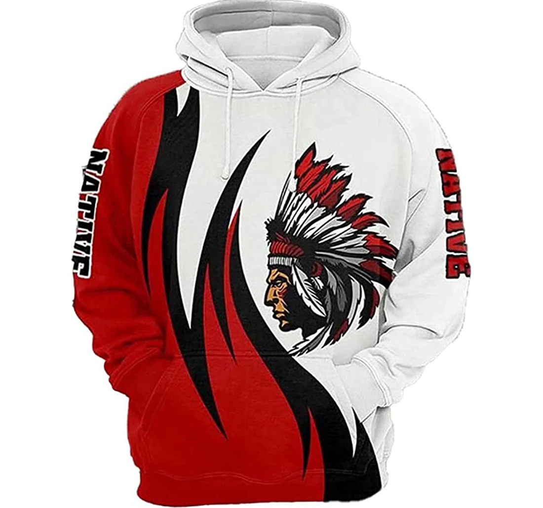 Native American Red And White - 3D Printed Pullover Hoodie