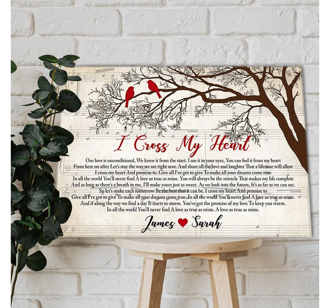 Poster, Canvas - Customized I Cross My Heart – Lyrics Song And Vintage Bedroom, Living Room, Birthday Print Framed Wall Art
