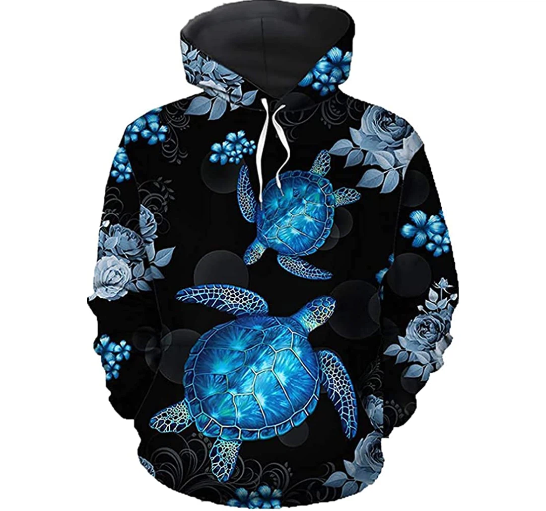 Blue Sea Turtle Flower - 3D Printed Pullover Hoodie