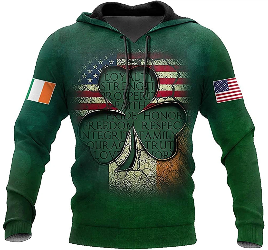 Irish St.patrick Day Shamrock American Flag Background - 3D Printed Pullover Hoodie