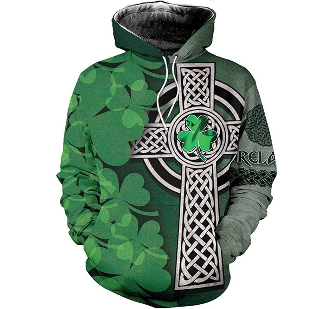 Green Saint Patrick Celtic Cross Shirts - 3D Printed Pullover Hoodie