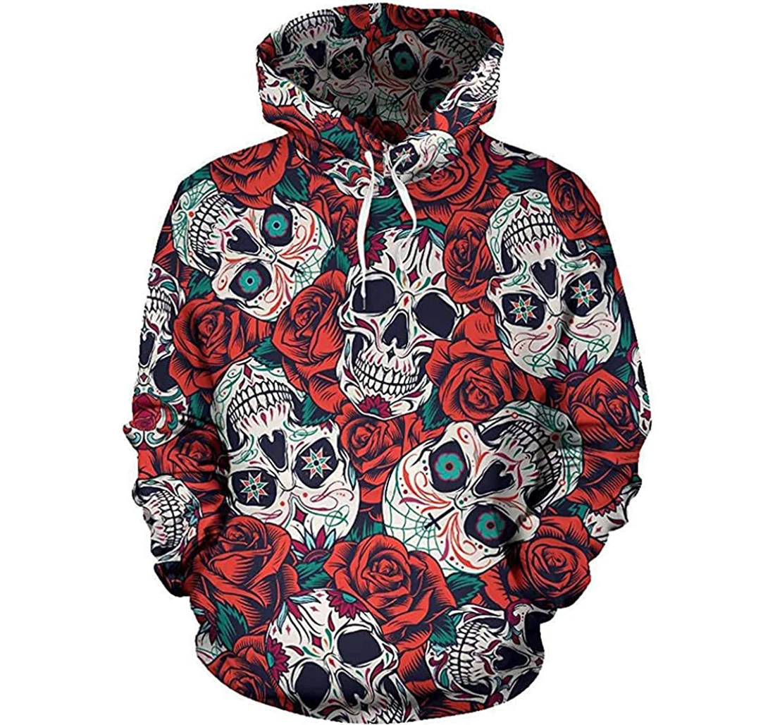 Sugar Skull And Roses - 3D Printed Pullover Hoodie