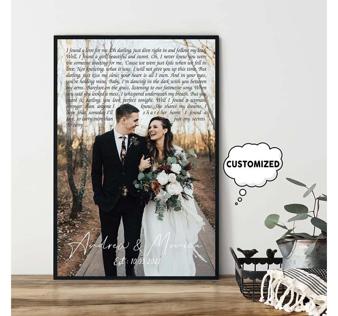 Poster, Canvas - Custom Song Lyrics On Art, Customized Couple Personalized Couple Anniversary Wedding Lyrics With On Birthd Print Framed Wall Art