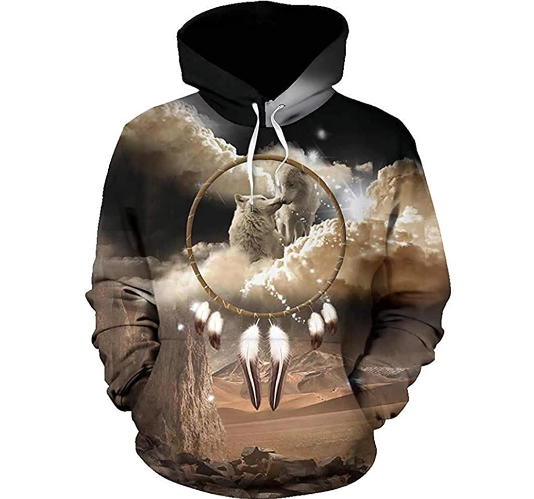 Wolf Dreamcatcher King And Queen Of Dream Valentine - 3D Printed Pullover Hoodie