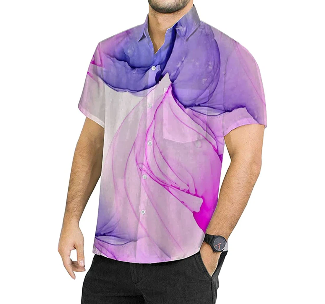 Personalized Alcohol Ink Indigo Background Trendy Regular Fit Hawaiian Shirt, Button Up Aloha Shirt For Men, Women