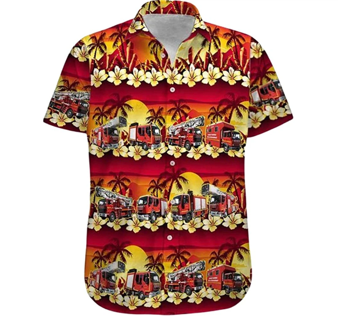 Personalized Fire Truck Ambulance Yellow Flower Hawaiian Shirt, Button Up Aloha Shirt For Men, Women