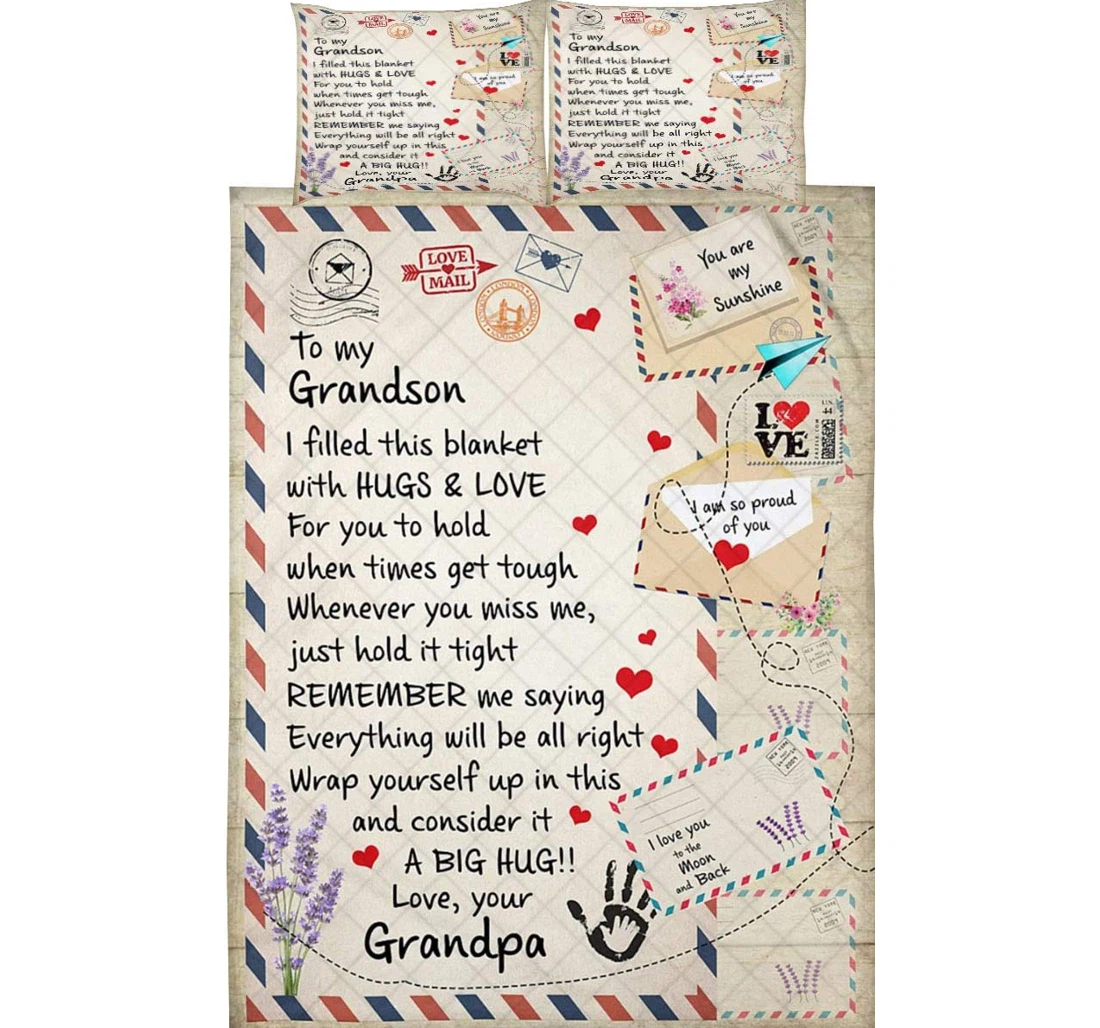 Bedding Set - Great Gift Grandson - Letter - Consider It A Big Hug Gift Throw Included 1 Ultra Soft Duvet Cover or Quilt and 2 Lightweight Breathe Pillowcases