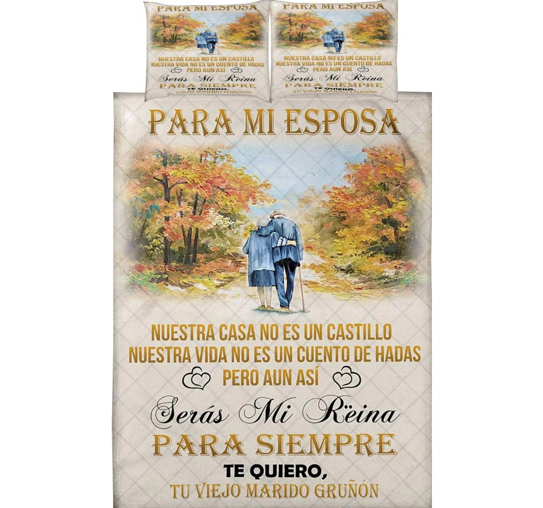 Bedding Set - To My Wife - Old Couple Art - Para Mi Esposa Cozy Gift Included 1 Ultra Soft Duvet Cover or Quilt and 2 Lightweight Breathe Pillowcases