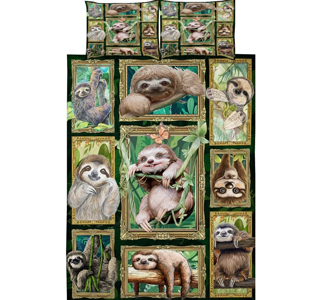 Bedding Set - Sloths - Lover Animal Cozy Throw Included 1 Ultra Soft Duvet Cover or Quilt and 2 Lightweight Breathe Pillowcases