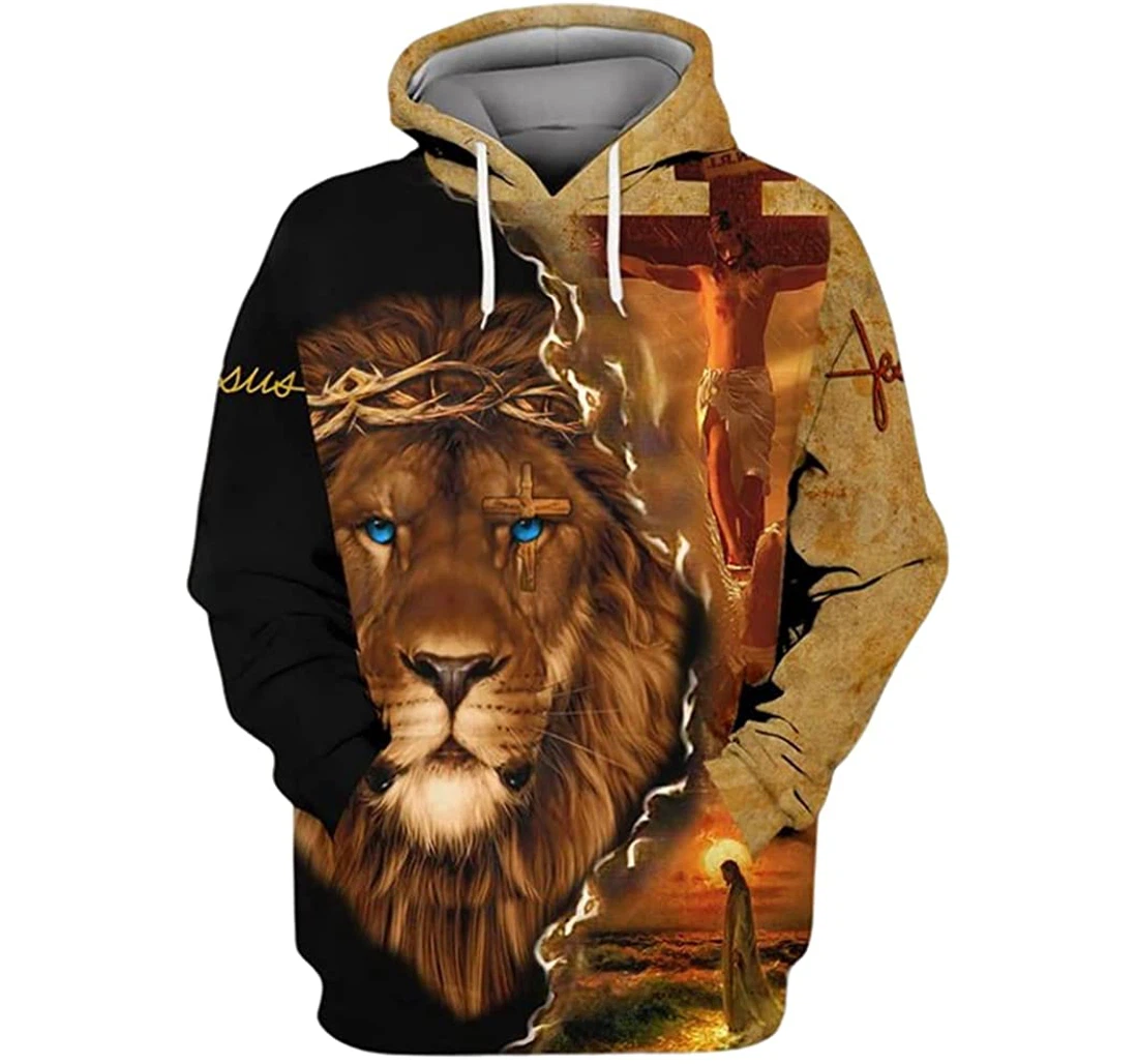 November Guy Lion Jesus Blue Eyes Art - 3D Printed Pullover Hoodie