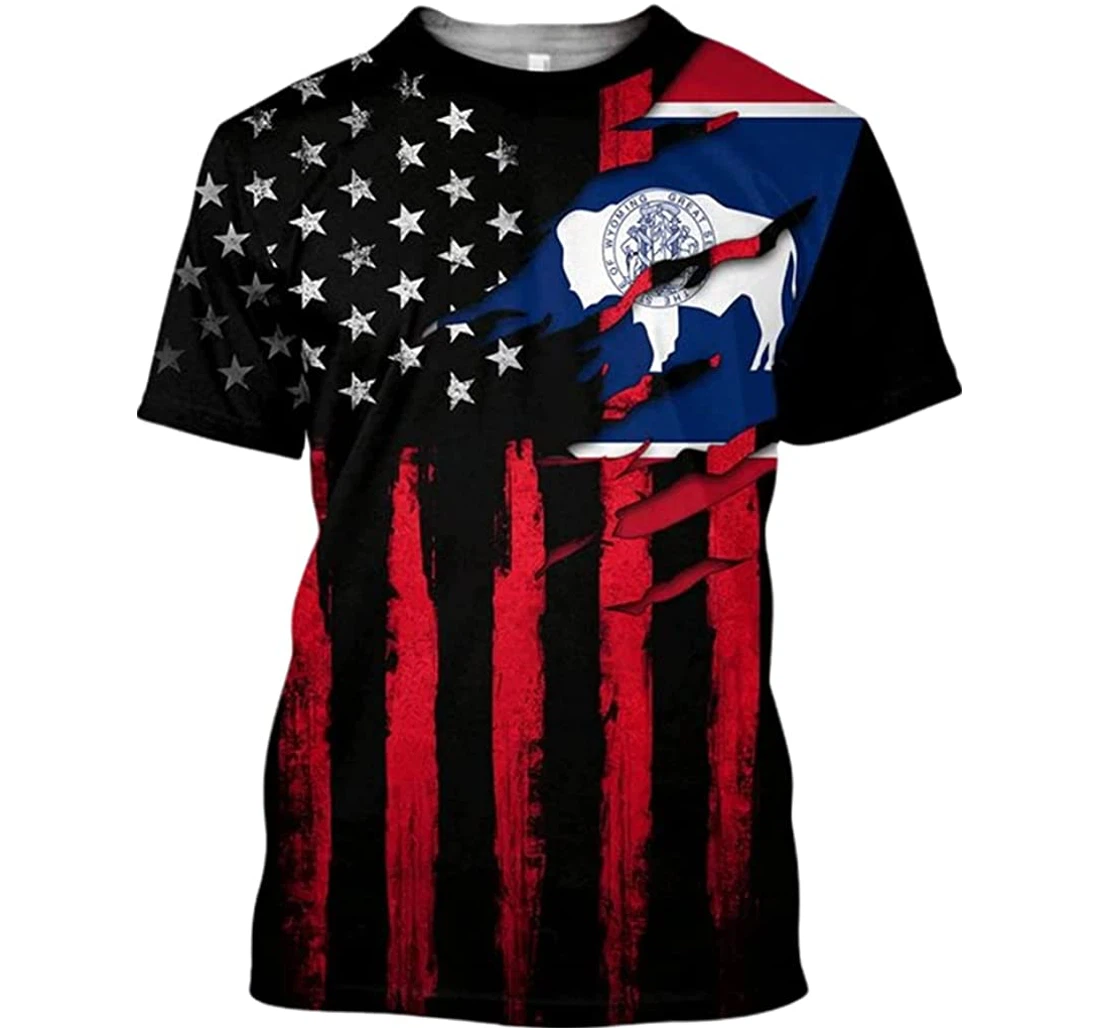 Wyoming Flag America Red And Color - 3D Printed T-shirt