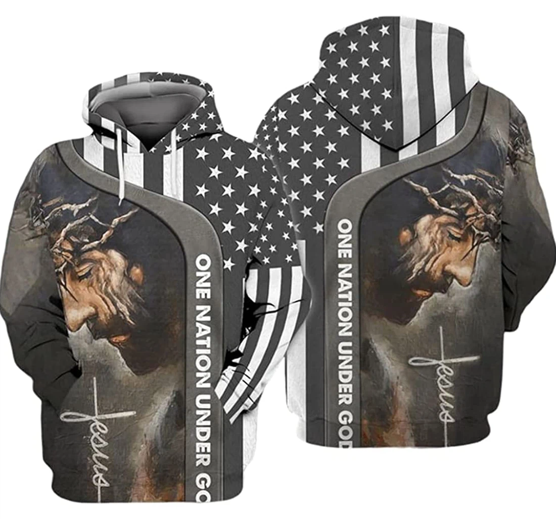 Jesus America Flag One Nation Under God - 3D Printed Pullover Hoodie