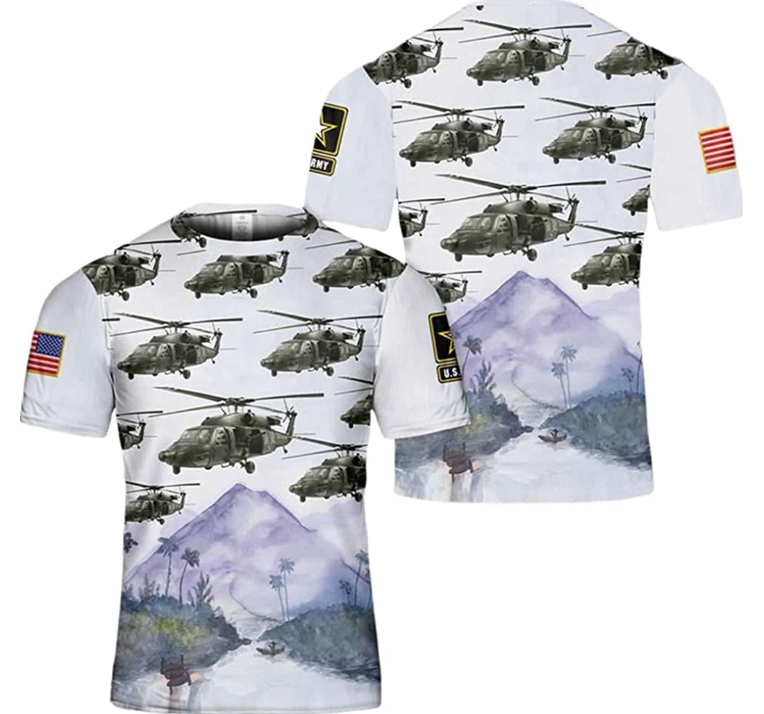 Us Army Uh- Hawk With Mountain Beautiful - 3D Printed T-shirt