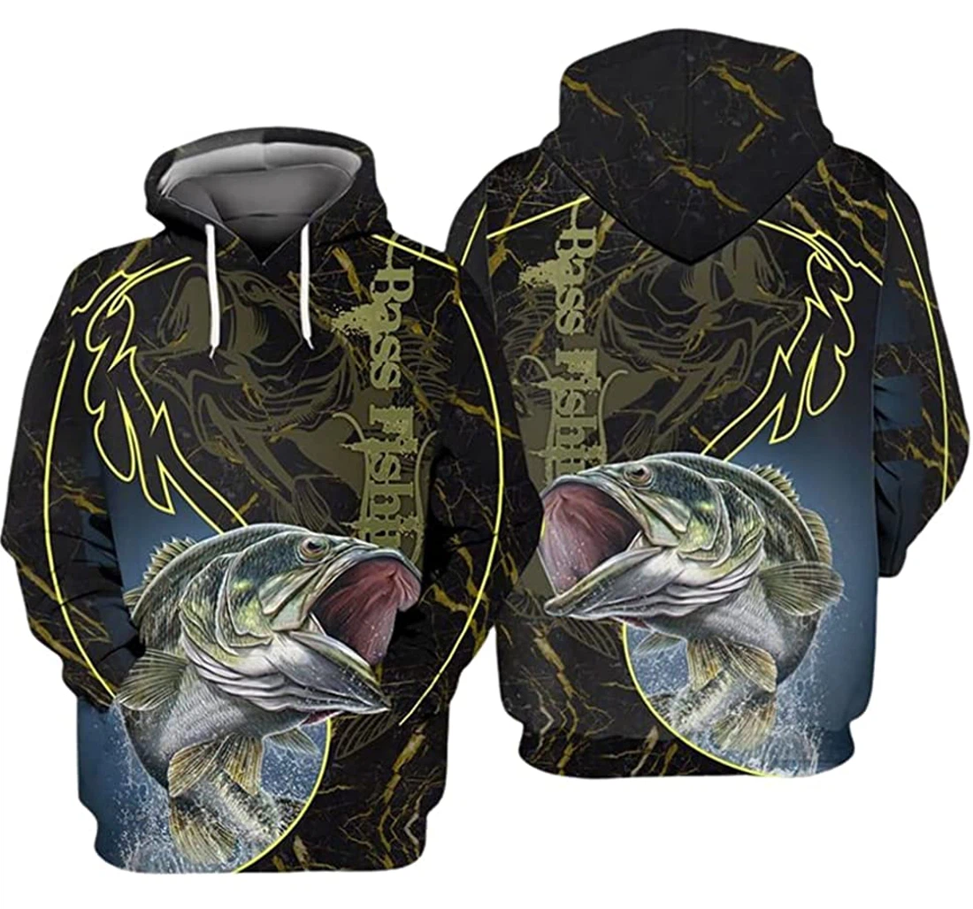 Fishing Lover Bass Fish Art - 3D Printed Pullover Hoodie