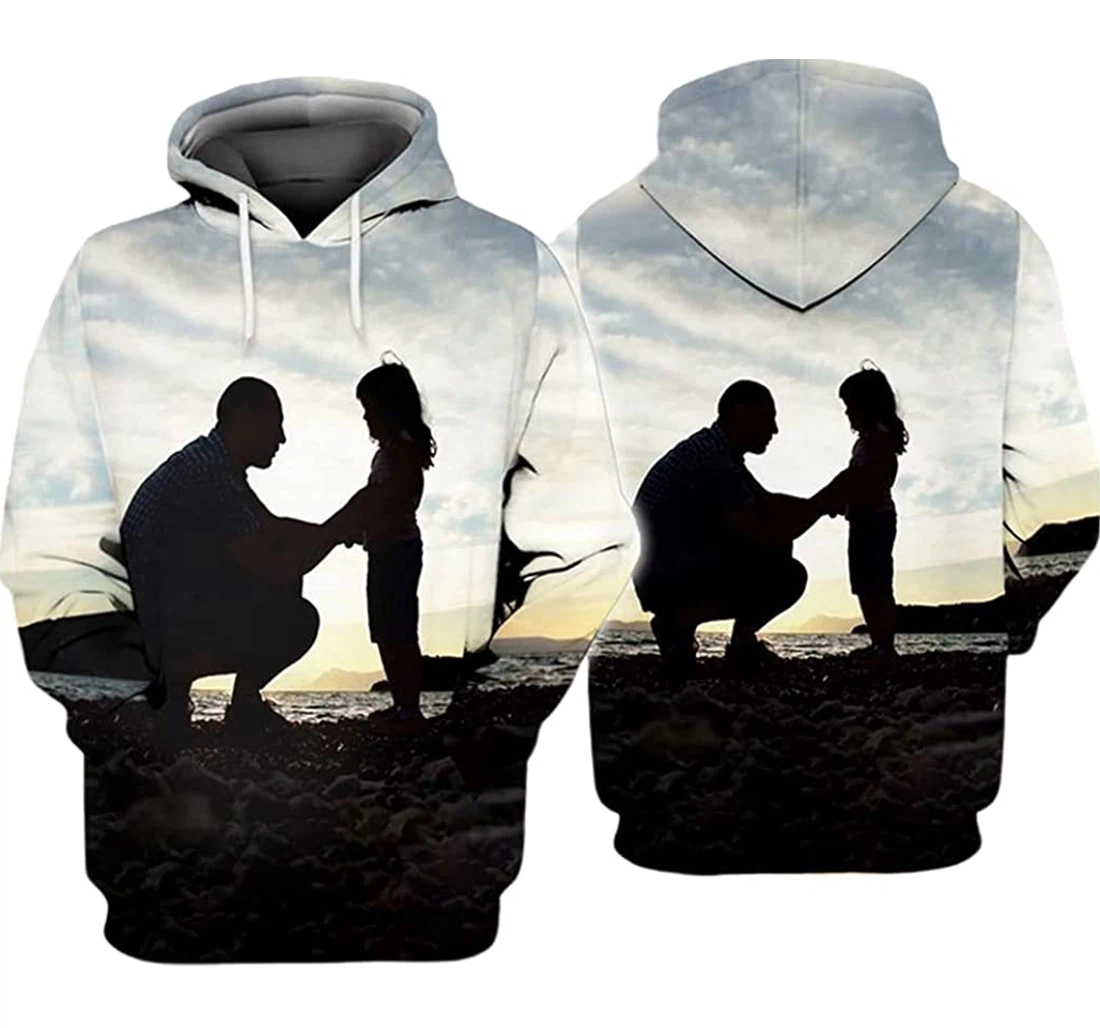 Dad And Little Daughter Art And White - 3D Printed Pullover Hoodie